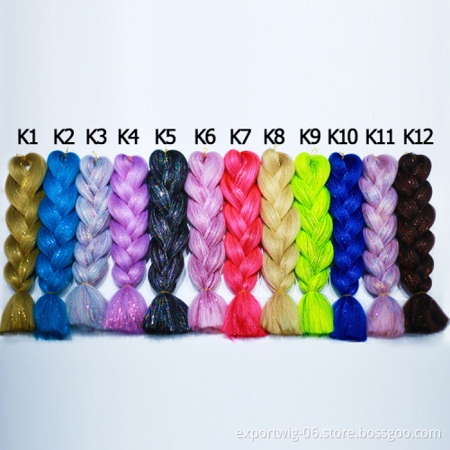 New design Jumbo Ombre Braiding Hair with Glitter hair tinsel Crochet Braiding 24 inch 100g Synthetic Hair Extensions